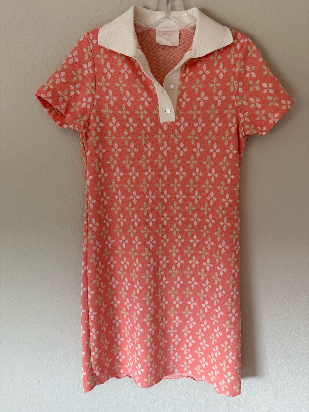 St. Michael Coral Floral Knit Polo Mini Dress with Cream Collar